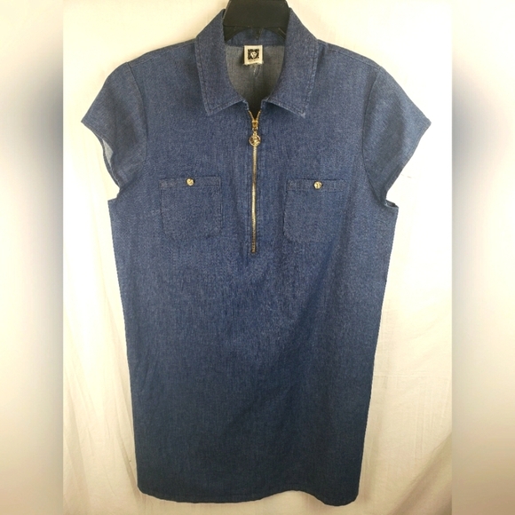 Anne Klein Blue Short Sleeve 1/4 Zip  Dress Sz 14 - Picture 1 of 9